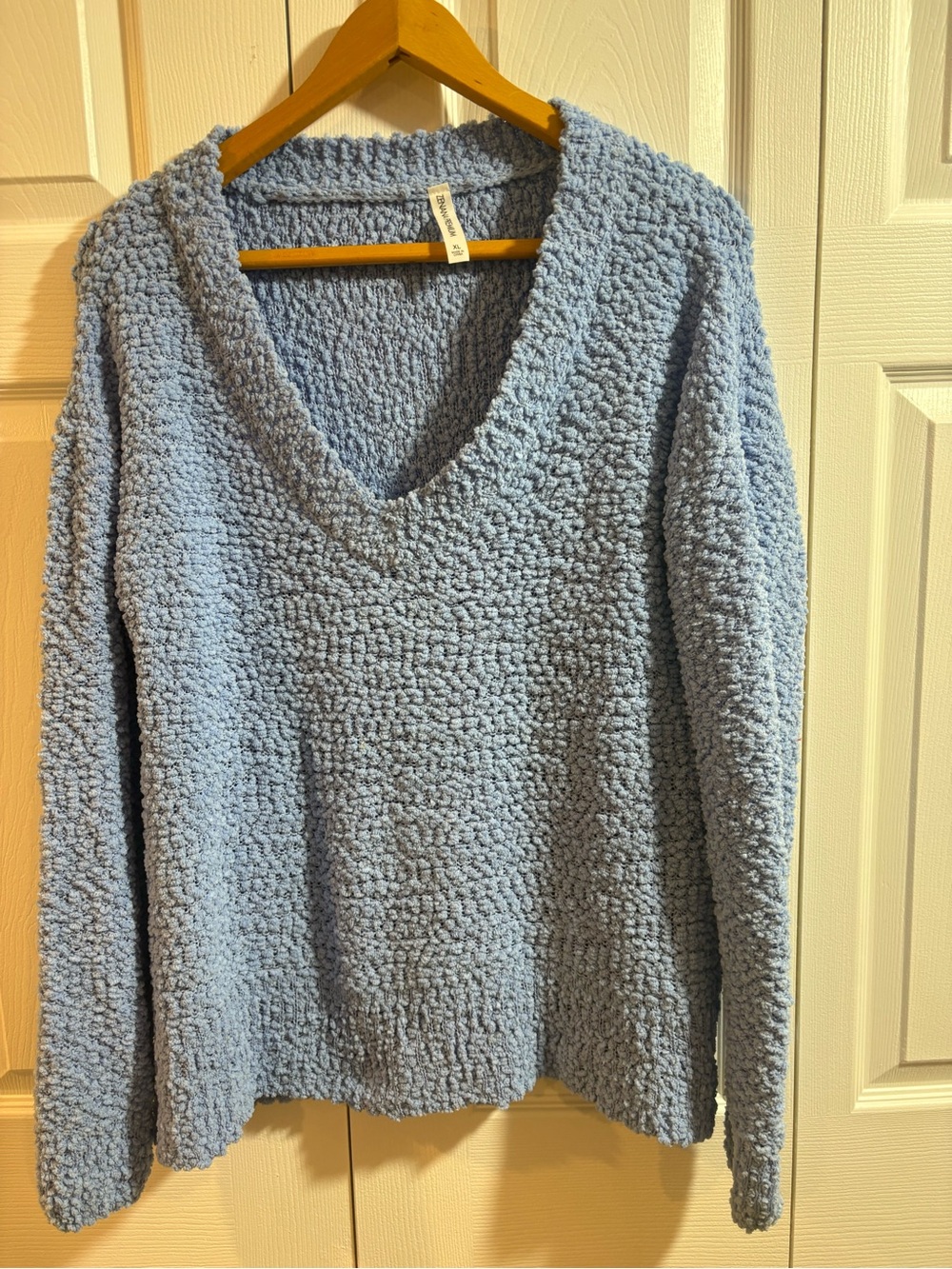 Zenana Outfitters Blue Plush V-Neck Sweater cozy soft girl casual relaxed fall - Picture 4 of 5